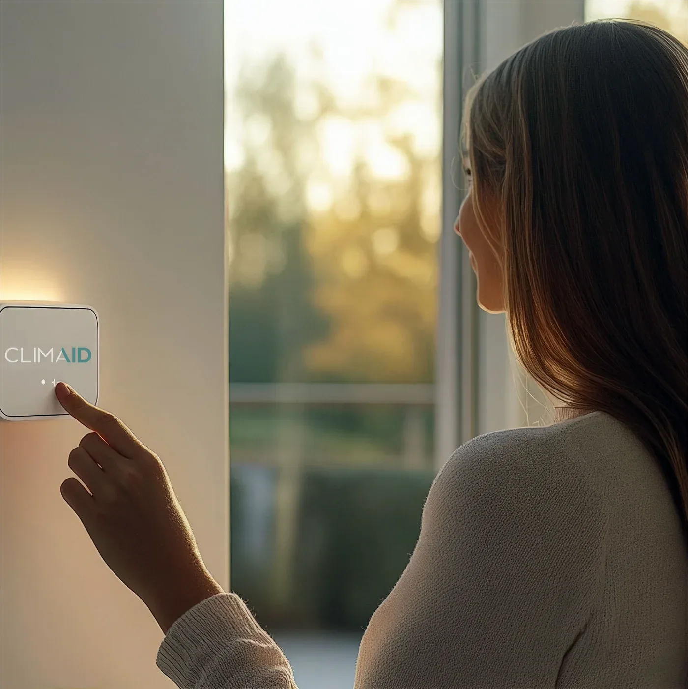 A user adjusting the indoor climate on a CLIMAID sensor